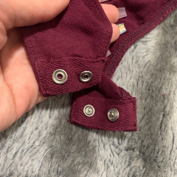 Burgundy Off the Shoulder Bodysuit with Ruffle Top - Picture 7 of 7